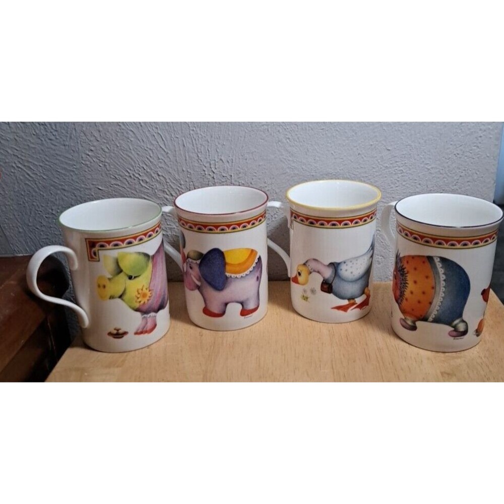 4 Crown Trent Emmi Hedgehog,Cow,Pig,Goose Staffordshire England Coffee Cup